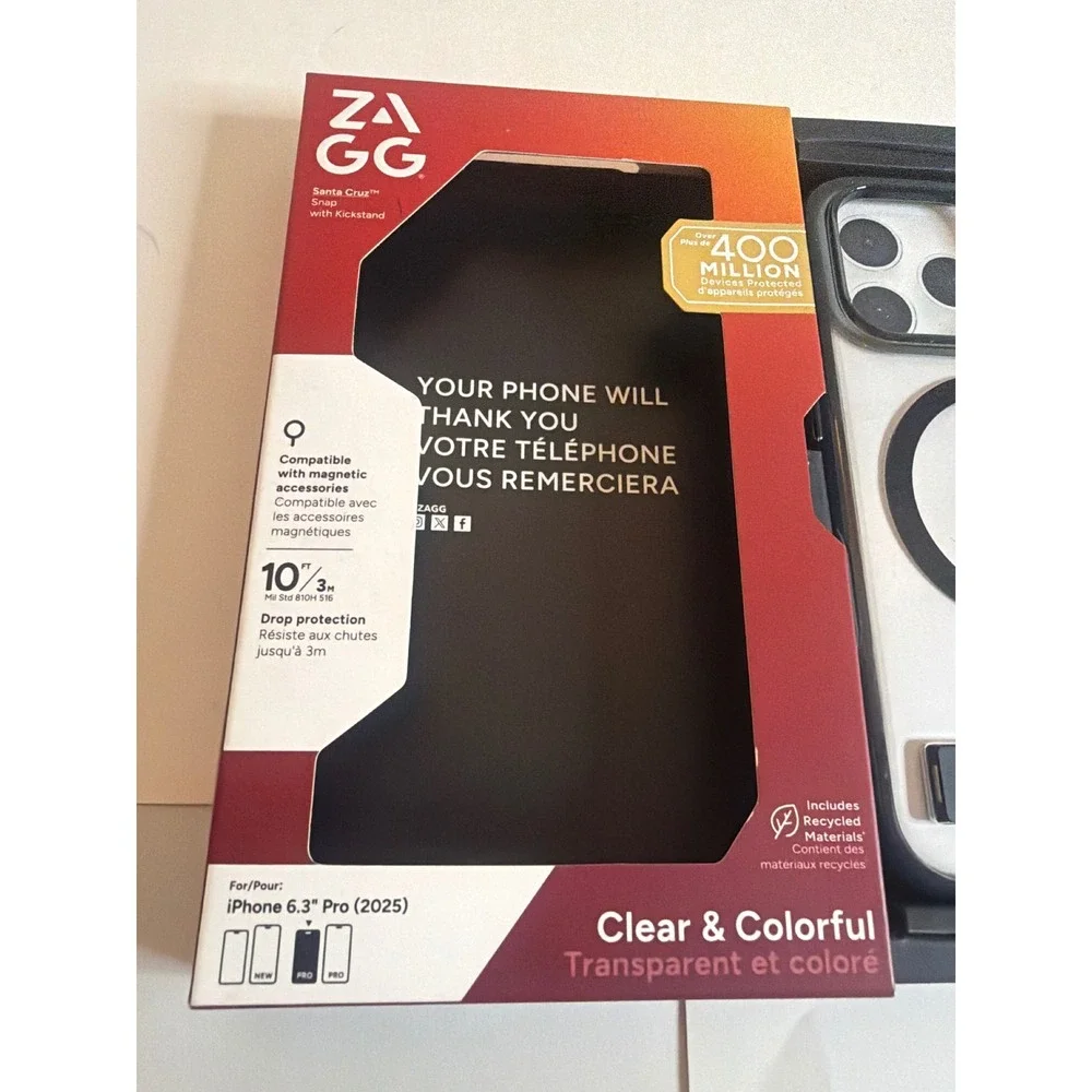 ZAGG Santa Cruz Snap‎ Case with Kickstand for iPhone 16 Pro Clear Black MagSafe